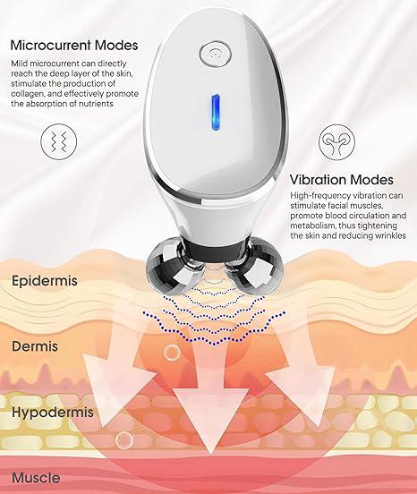 Microcurrent Double Roller Facial Massager Vibrating Firming Lifting Neck Massager V Line Beauty Instrument