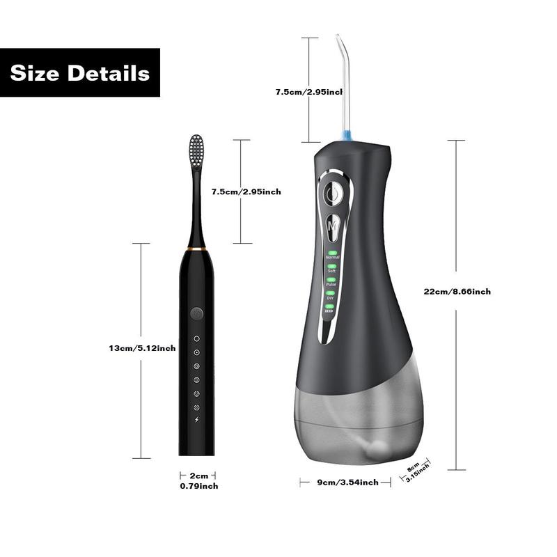 Electric Toothbrush & Oral Irrigator Set, 1 Box Professional Oral Care Kit, Including 4 Counts Electric Toothbrush Head & 4 Counts Oral Irrigator Nozzles & Accessories