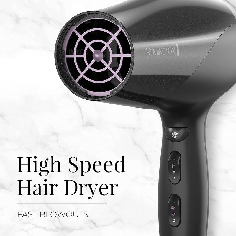 Hair Dryer, with Ceramic Ionic Tourmaline Technology, Black, Diffuser and Concentrator, 3-Piece Durable