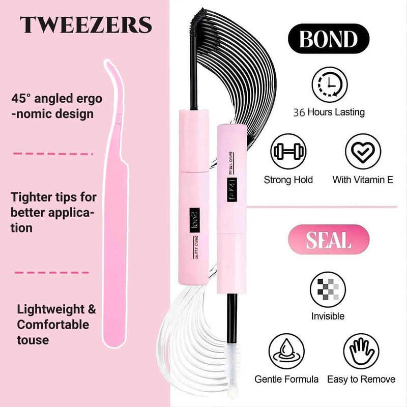 Curl Wispy Mixed Length False Eyelash With Lash Bond & Tweezers & Remover Kit, 1 Set for Natural Eyelashes Extensions, Self Grafting DIY Segmented Eyelash, Lash Clusters, Lashes Clusters Extension Kit, Makeup Products