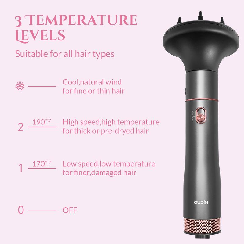 5 in 1 Hair Dryer Brush Blow Dryer Brush Set, Hot Air Styler with Multiple Lengths Suitable for Variable Needs for Hair Curling, 3 Temperature and Wind Settings, Travel Bag