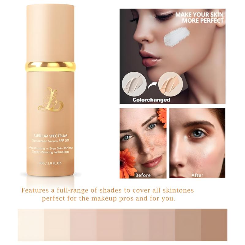 4-in-1 Foundation with SPF 50+ Hydrating, Longwearing, Waterproof, Color-Changing Makeup for Full Coverage, Concealer, and Sunscreen