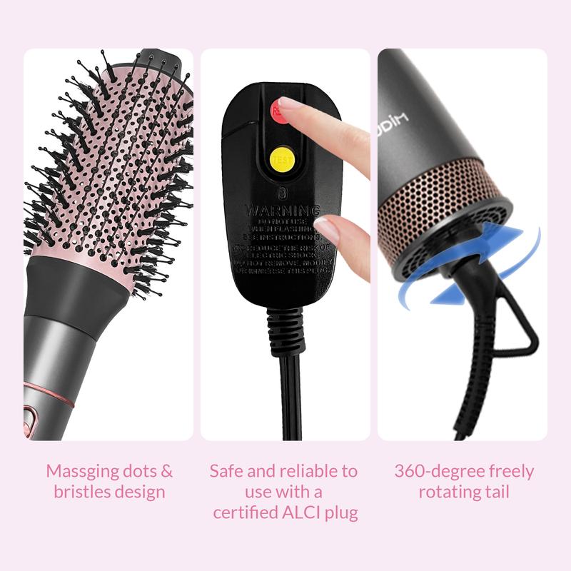 5 in 1 Hair Dryer Brush Blow Dryer Brush Set, Hot Air Styler with Multiple Lengths Suitable for Variable Needs for Hair Curling, 3 Temperature and Wind Settings, Travel Bag