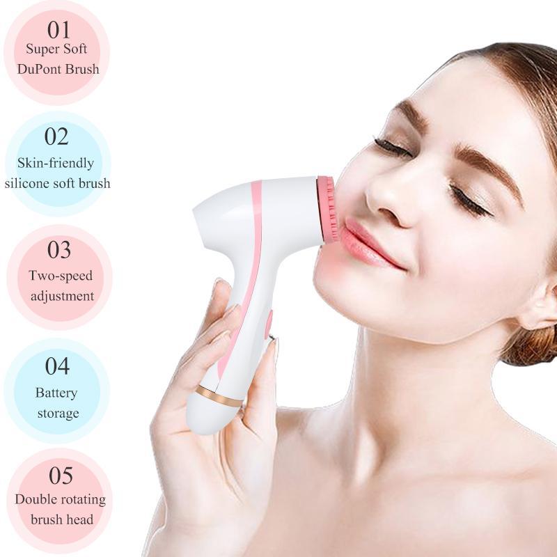 3 in 1 Electric Facial Cleanser, Rechargeable Household Multifunctional Waterproof Massage Beauty Instrument, Portable Facial Cleanser for Women