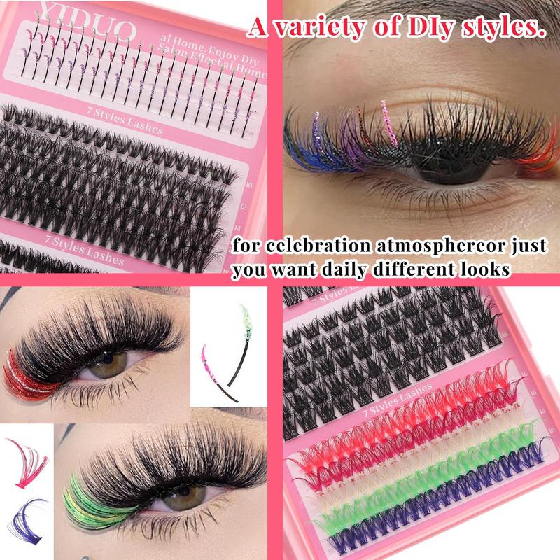 Fluffy False Eyelashes Kit, 1 Set Mixed Length Individual False Eyelashes with Eyelash Extension Glue & Tweezers & Brush & Eyelash Remover, Eye Makeup Accessories, Christmas Gift