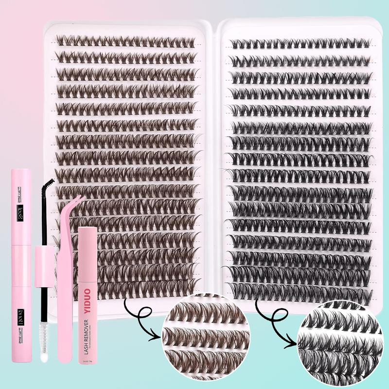 Curl Wispy Mixed Length False Eyelash With Lash Bond & Tweezers & Remover Kit, 1 Set for Natural Eyelashes Extensions, Self Grafting DIY Segmented Eyelash, Lash Clusters, Lashes Clusters Extension Kit, Makeup Products