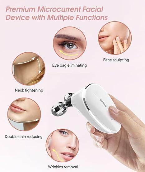 Microcurrent Double Roller Facial Massager Vibrating Firming Lifting Neck Massager V Line Beauty Instrument