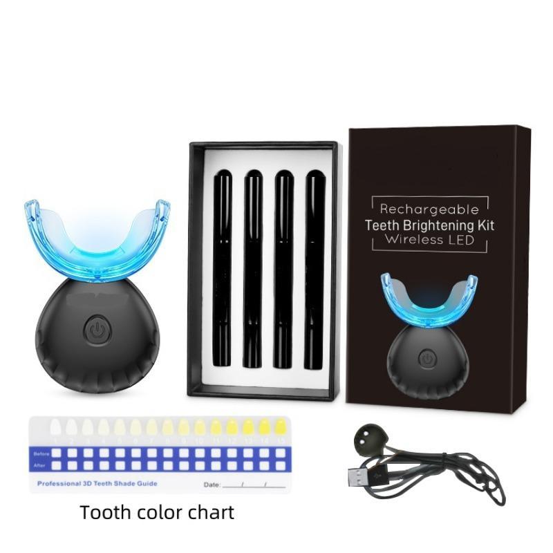 Rechargeable Teeth Brightening Kit, LED Teeth Brightening Accelerator Light & 4 Counts Gel Pen & 1 Count Tooth Color Chart, Professional Teeth Brightening Kit for Women & Men