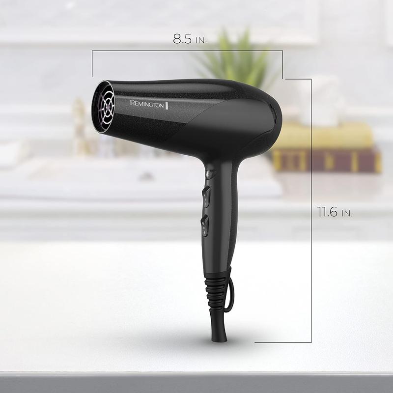 Hair Dryer, with Ceramic Ionic Tourmaline Technology, Black, Diffuser and Concentrator, 3-Piece Durable