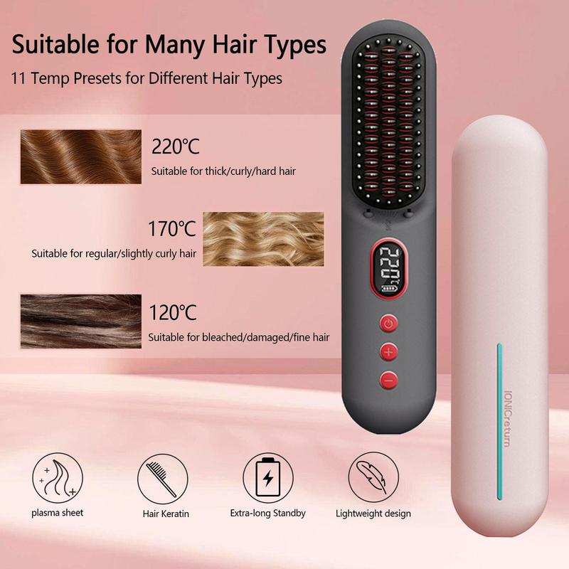 Cordless Straightener Comb with Negative Ions Technology, 9600mah Protable Electric Straightering Brush, Anti-scald,comfort Hair Styling Tool for Home & Travel, Christmas Gifts, Comb Straightener, Portable Straightener