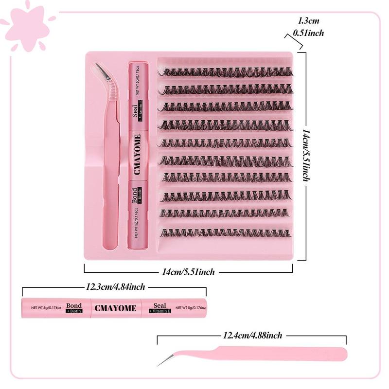 Natural Look Eyelash Extensions Kit, 1 Set Fluffy Curling False Eyelashes with Eyelash Glue & Tweezers, Professional Eye Makeup Accessories for Women