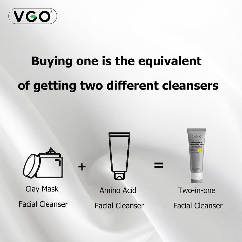 VGO Double Care Facial Cleanser with Effets, 50g - All Skin Types, Charcoal Infused, Gentle Cleansing and Moisturizing - Skin Repair, Comfort facial serum Skincare Facial Cleansing Facial Wash Hydrate