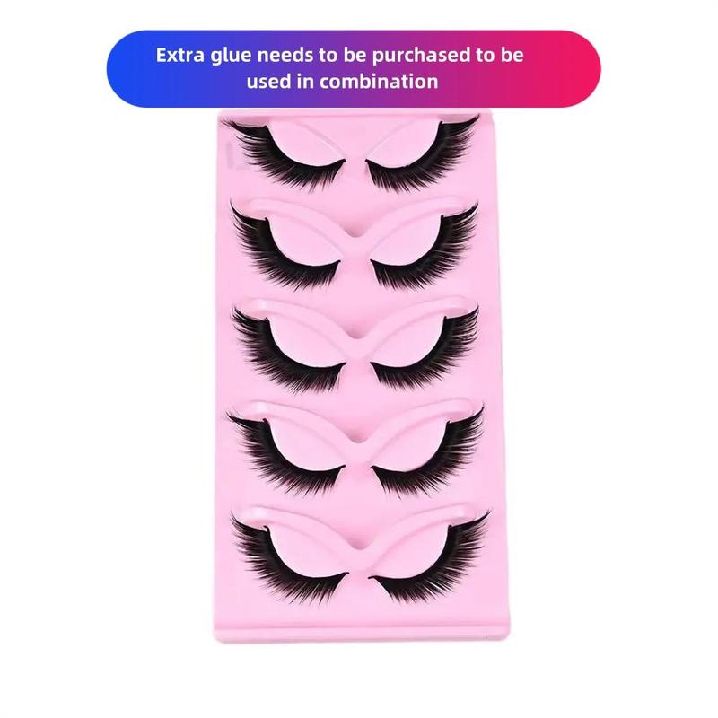 False Eyelashes, 5 Pairs Natural Look Lashes Winged False Eyelashes, Slender Fluffy Lashes, Faux Cat Eye Fox Fairy Eye Lashes (self Provided Adhesive), Eyelash Extensions Kit, Christmas, Christmas Gift