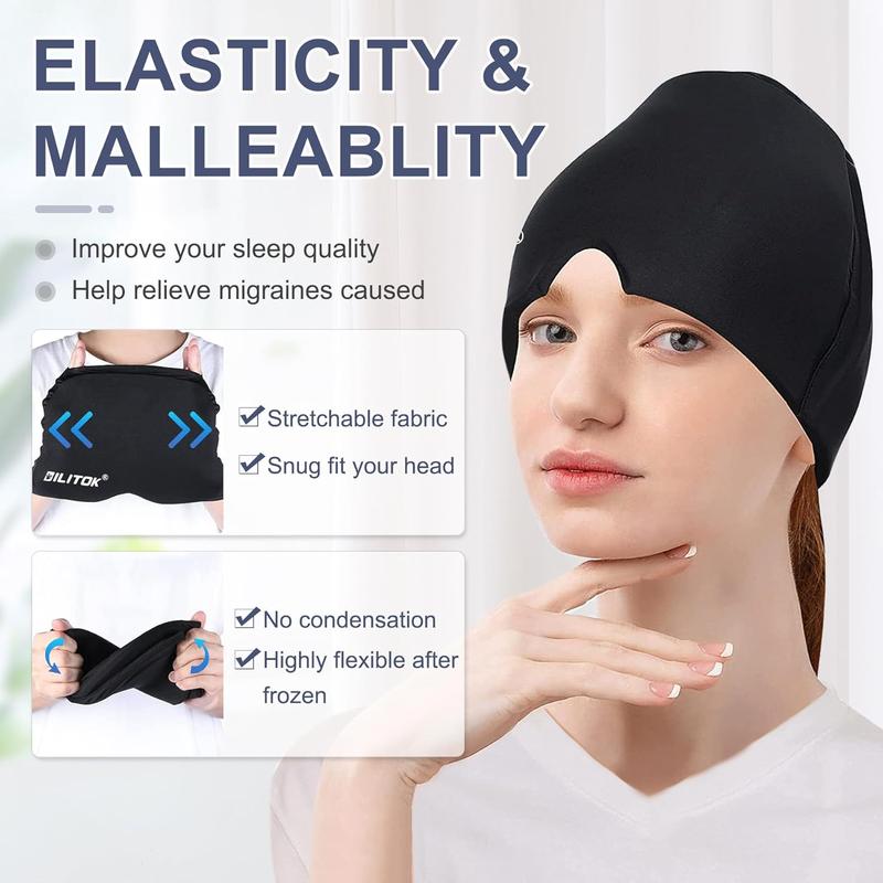 Headache Relief Cap for Migraine Relief, Tension, One Size Fits All Headache Cap with Reusable Ice Gel Pack for Puffy Eyes, Stress Relief Mask