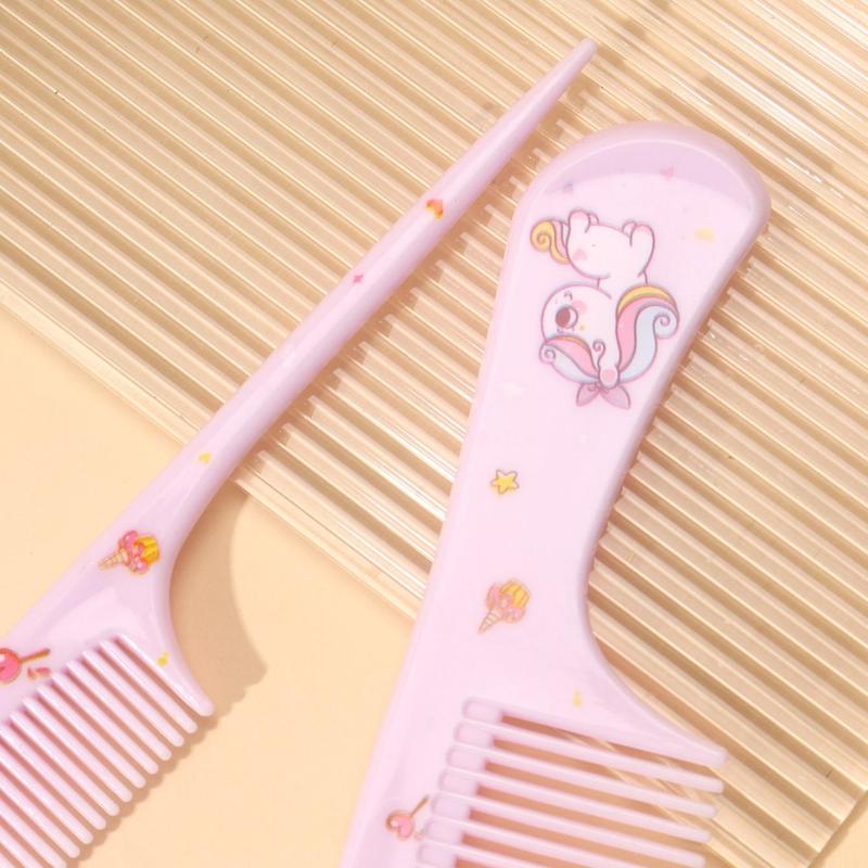 2pcs set Cute Cartoon Pattern Hair Comb, Portable Anti-static Plastic Hairdressing Comb, Hair Comb Gift For Kids