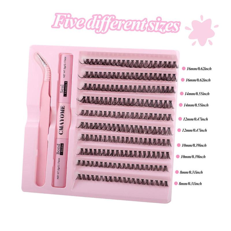 Natural Look Eyelash Extensions Kit, 1 Set Fluffy Curling False Eyelashes with Eyelash Glue & Tweezers, Professional Eye Makeup Accessories for Women