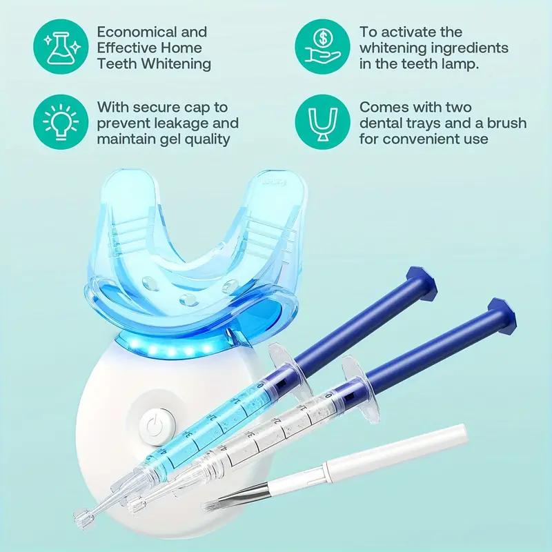 6 X 3ml Carbamide Peroxide Teeth Whitening Gel Kit - Fast,Gentle,Safe Enamel Teeth Whitening System with LED Light, Professional Oral Results at Home