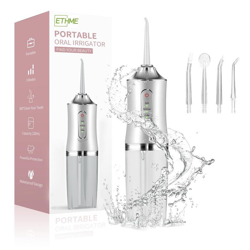 ETHME Water Flosser for Teeth - 4-in-1 Cordless Oral Irrigator with DIY Mode, 4 Jet Tips, Portable & Rechargeable - Perfect Gift for Oral Cleaning, Bad Breath Removal, Plaque Removal, and Teeth Protection - Deals for You Days