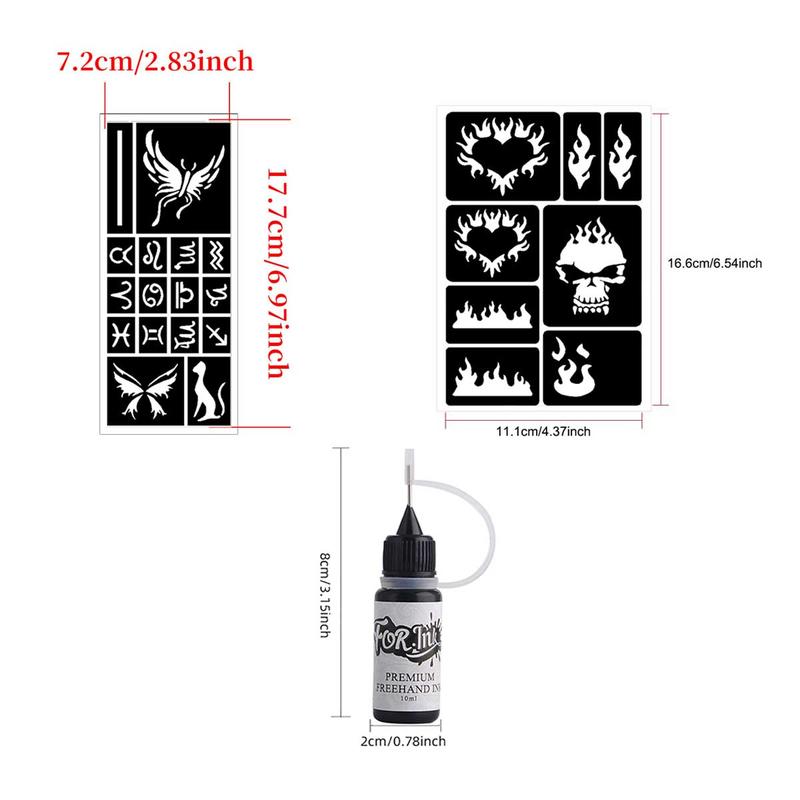 Temporary Tattoo Paint Set, 1 Set Including 7 Temporary Tattoo Stencils & 3 Tattoo Paints, Waterproof Temporary Body Art Tattoo for Party