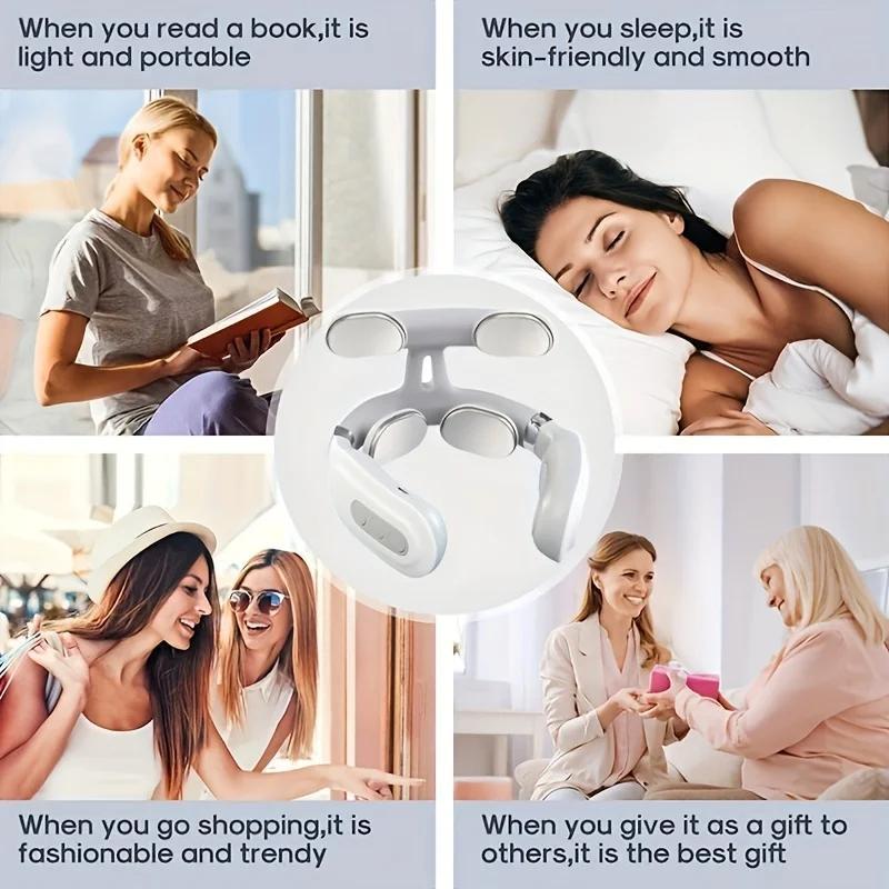 Portable 4-head Neck Protector, Rechargeable Heating Neck Massager, Multi-functional Vibration Massage Tool for Shoulder & Neck