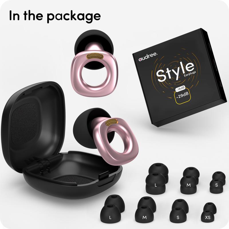 Audree Style Ear Plugs for Noise Reduction, Reusable High Fidelity Earplugs for Concerts, Musicians, Motorcycles, Study, Parent, Party, Flights & Noise Sensitivity, 18-29dB Noise Cancelling, Pink