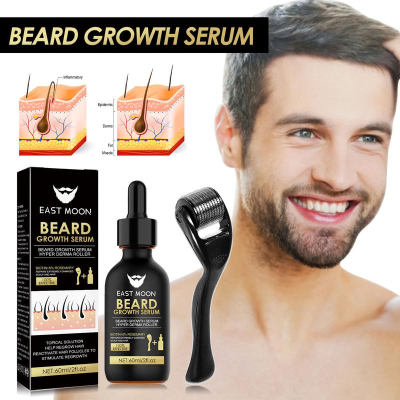 East Moon Beard Thickening Serum Set Men's Facial Hair Thickening Nourishing Beard Oil Set，SpotPatchy Beard Solution-Ultimate Beard Care Kit - Beard & Mustache Care for Men with Beard Oil