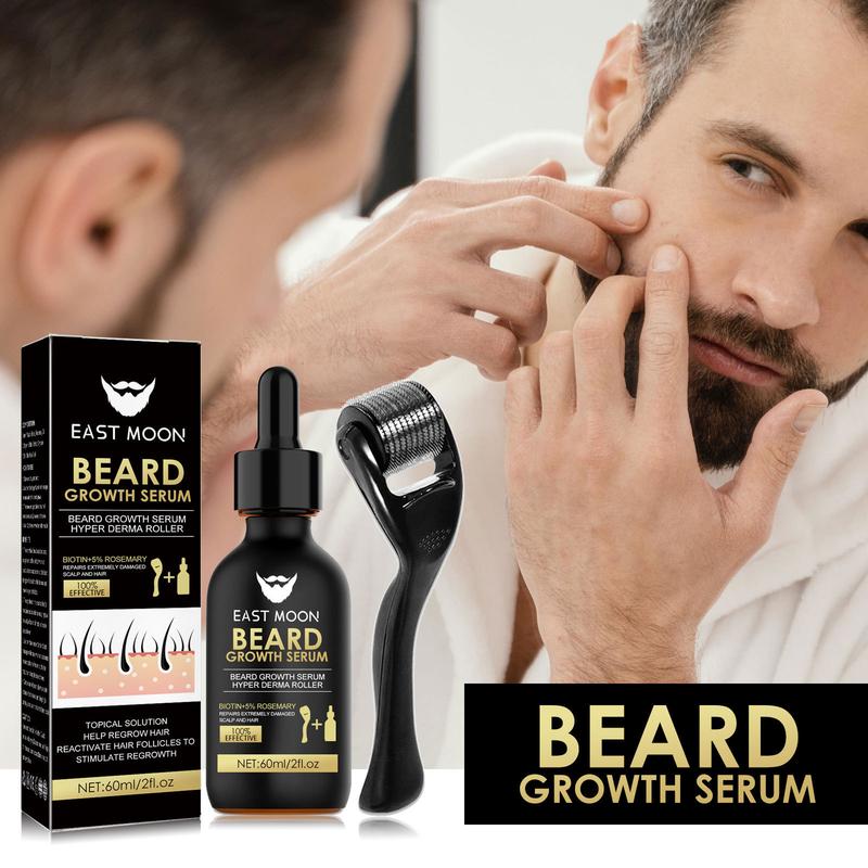 East Moon Beard Thickening Serum Set Men's Facial Hair Thickening Nourishing Beard Oil Set，SpotPatchy Beard Solution-Ultimate Beard Care Kit - Beard & Mustache Care for Men with Beard Oil