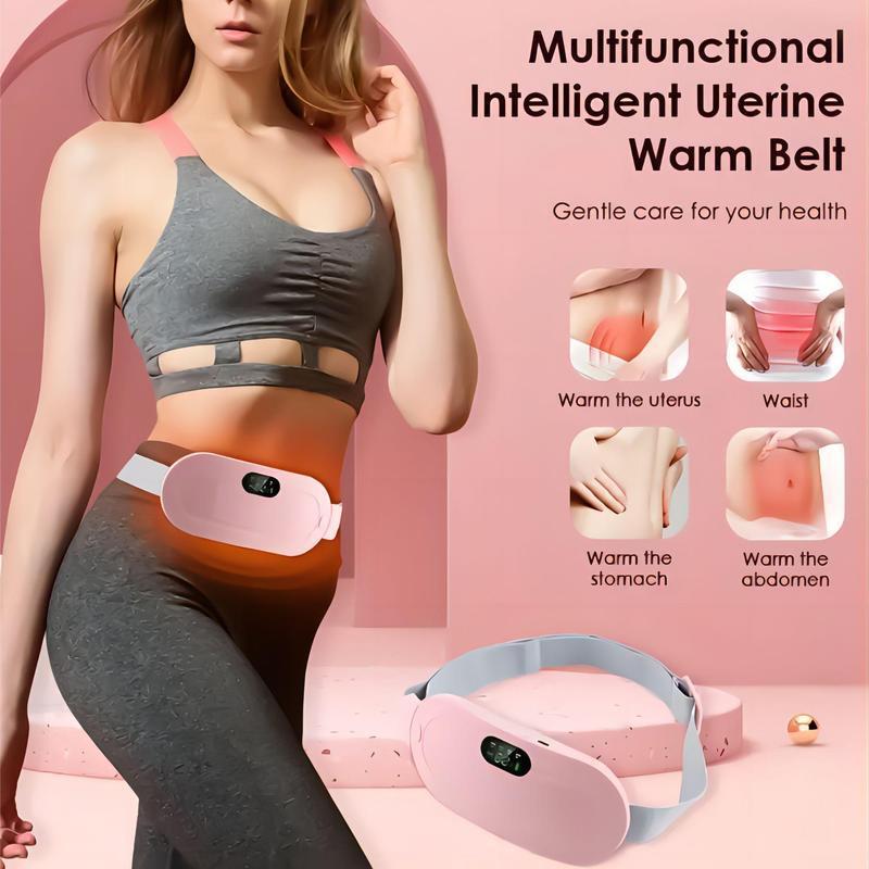 Hot Compress Vibration Belly Massager, Portable Uterus Warmer Belt with 4 Speeds Adjustment, Smart Heating Waist Belt for Women