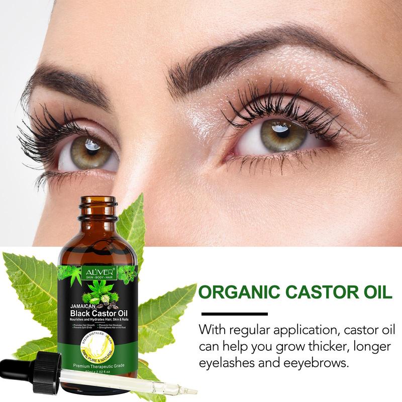 Black Castor Oil with Brush, 1 Box Moisturizing Hair Oil, Hair Strengthening Serum, Scalp Care Essence, Suitable for Hair and Skin