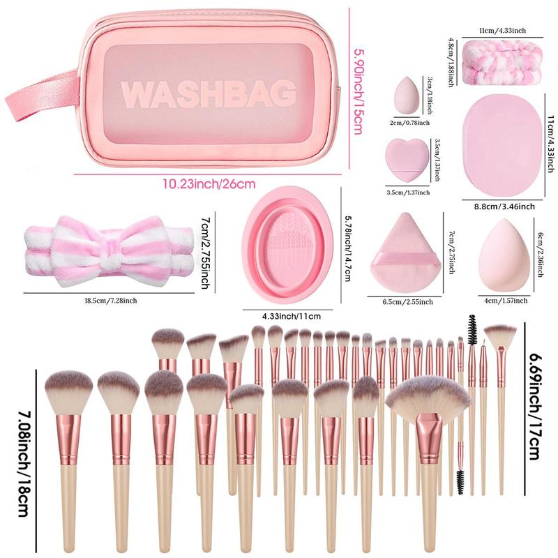 Makeup Tool, 64pcs set Brushes & Sponges & Triangle Powder Puff & Finger Powder Puff & Headband & Wrist Band & Face Washing Puff & Cleaning Bowl & Bag, Christmas Gift