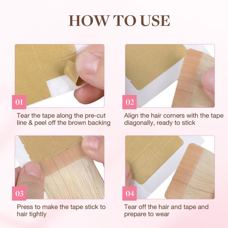 GOOGOO Hair Extension Tape Replacement for Tape in Hair Extensions Double Sided Professional Strong No-Residue Tapes, 1.6 * 0.3inch per Piece Haircare Heatless