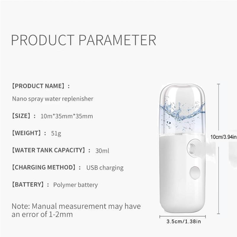 Nano Facial Steamer, Handy Mini Mister, USB Rechargeable Mist Sprayer, 30ml Visual Water Tank Moisturizing&Hydrating for Face, Daily Makeup, Skin Care, Eyelash Extensions Comfort