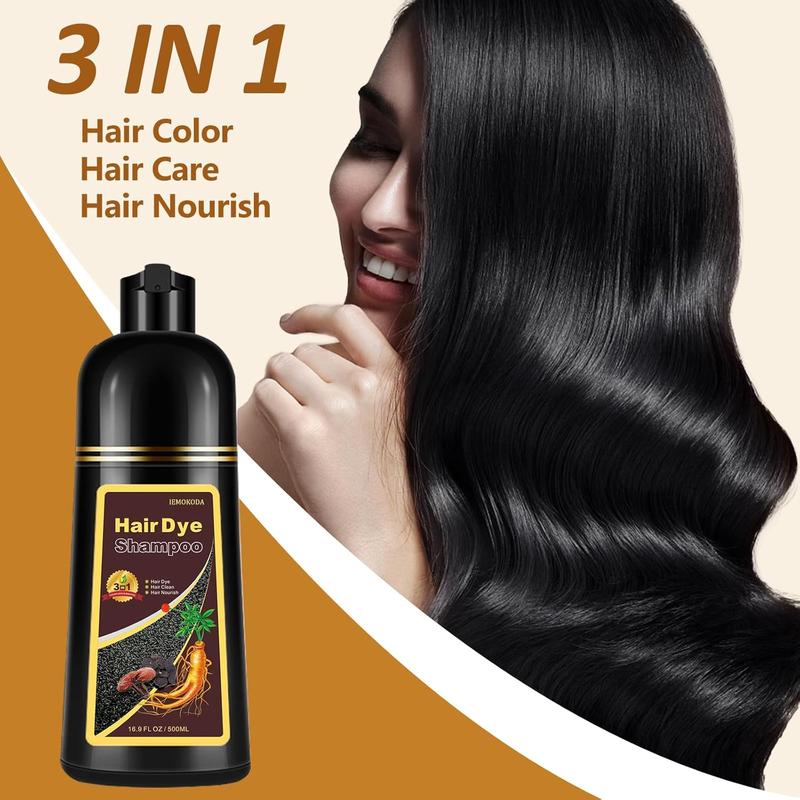 Instant Black Hair Dye Shampoo, Natural 3-in-1 for Gray Coverage in 10-15 mins, Long-Lasting Color Effect for Women and Men, 12 Colors Optional，16.9 Fl Oz (Black) Haircare