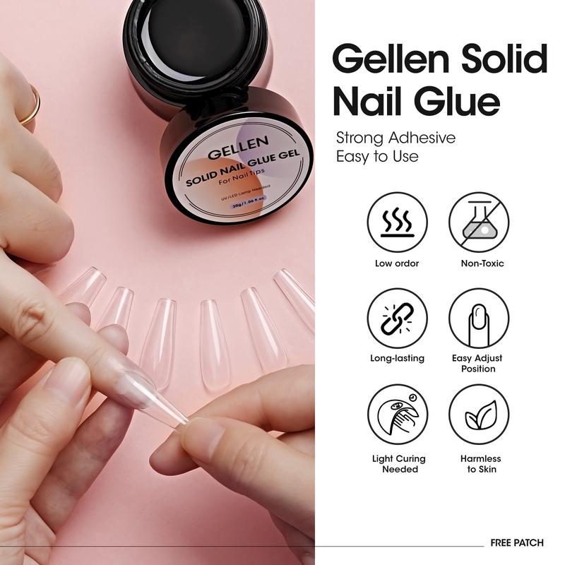 Gellen 0030 2pcs UV Lamp and Solid Nail Gel Glue Set for Soft Gel Nail Tips,  nailcare, natural ingredients