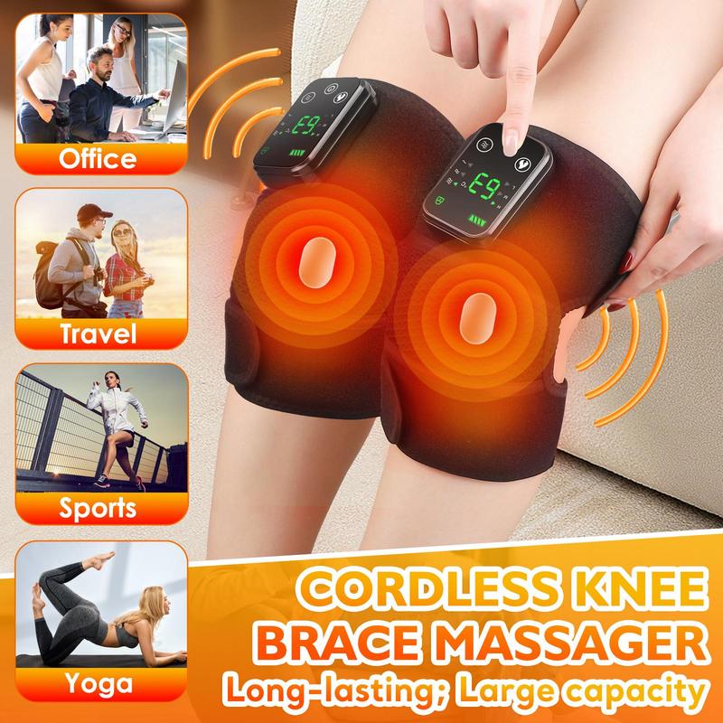 Smart Heated Vibration Knee Massager, 2 Counts Rechargeable Knee Massager for Shoulder, Elbow, Knee, Massage Device for Men & Women