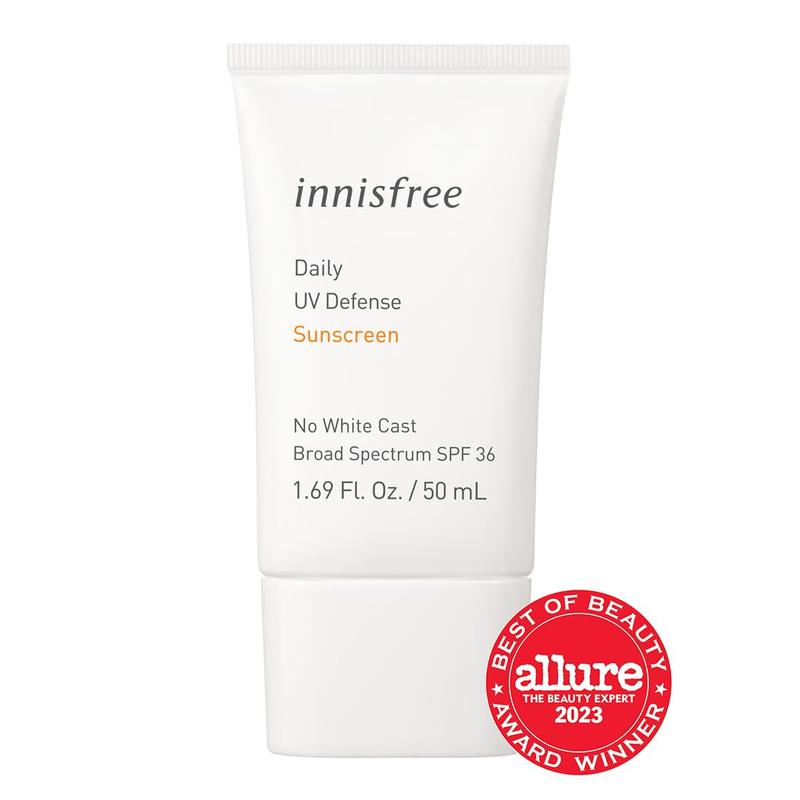 Innisfree Daily UV Defense Broad Spectrum SPF 36 invisible sunscreen: Hydrating, Soothing, No white-cast, TSA Friendly Facial Skincare Sunflower Skin Repair Comfort