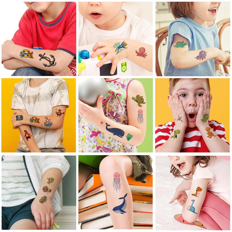 10 Sheets Tattoos for Kids, Mixed Styles Cartoon Temporary Tattoos Stickers with Dinosaur Cars Astronauts Sea Animals Monsters Trucks Cartoon Watch Space for Boys and Girls Birthday Games for Party