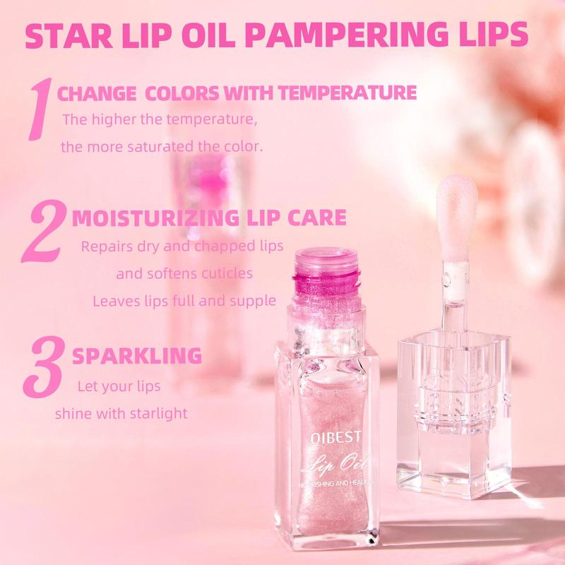 Juicy Temperature Color Changing Lip Oil, 1 Count Moisturizing Easy Coloring Lip Gloss, Non-stick Cup Lip Gloss, Plumping Lipstick for All Occasions Makeup