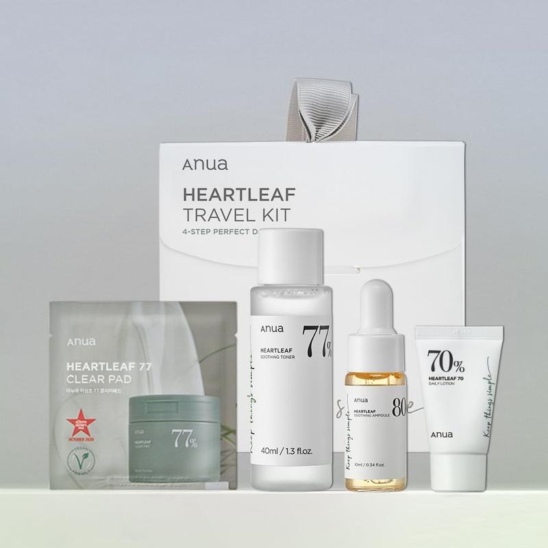 ANUA heartleaf smoothing trial Korean kit | travel size, gift set with heartleaf 77 clear pad, heartleaf77% smoothing toner and daily lotion & heartleaf 80 moisture soothing ampoule, Korean skin care Hydrate Lightweight