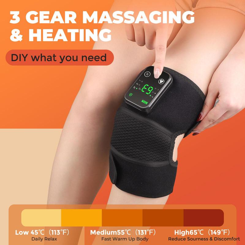 Smart Heated Vibration Knee Massager, 2 Counts Rechargeable Knee Massager for Shoulder, Elbow, Knee, Massage Device for Men & Women