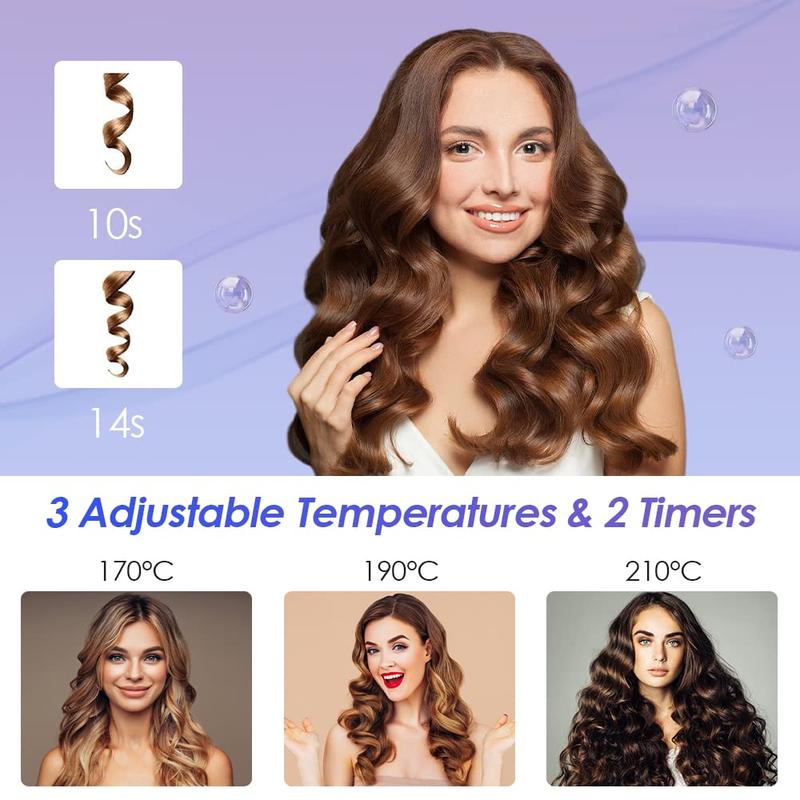 Automatic Curling Iron, Professional Anti-Tangle Automatic Hair Curler with 3-Speed Temperature & 2 Timer Reminder, Fast Heating, Double Anti-Scald Ceramic Curling Wand for Curly Hair Styling