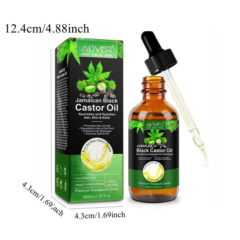 Black Castor Oil with Brush, 1 Box Moisturizing Hair Oil, Hair Strengthening Serum, Scalp Care Essence, Suitable for Hair and Skin