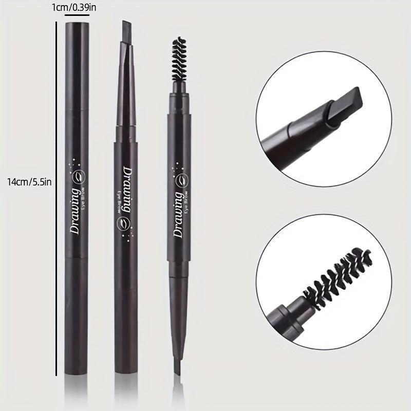 Long-Lasting Double-Ended Eyebrow Pencil with Automatic Rotation and Waterproof Formula - Easy to Apply with Eyebrow Brush