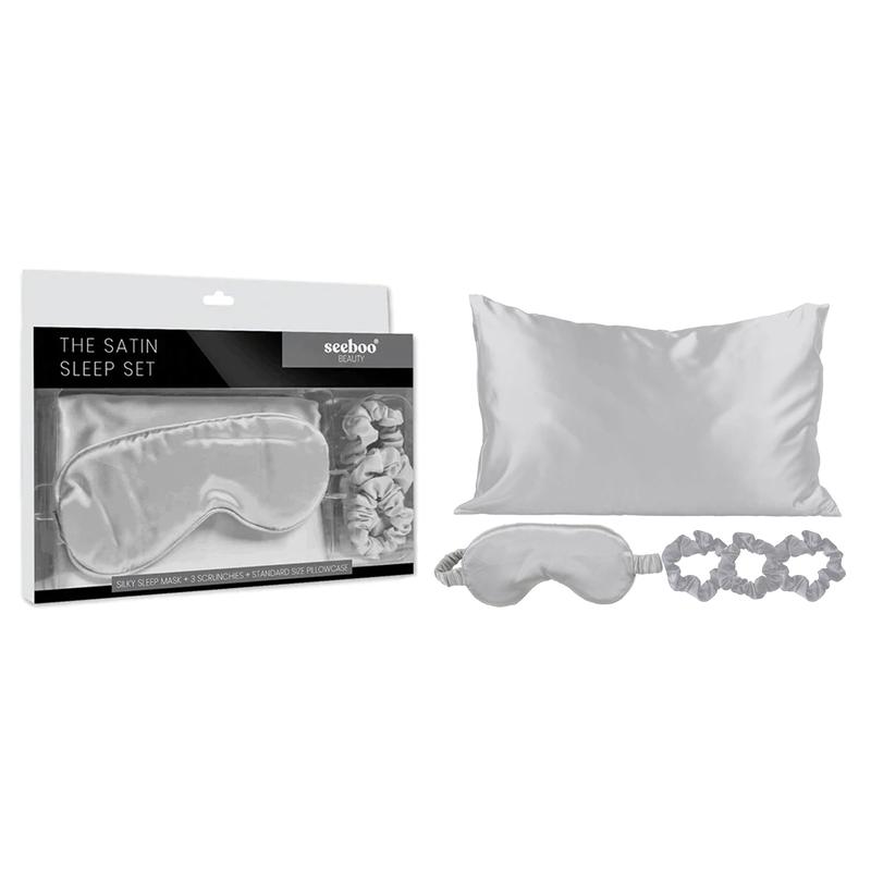 De-Stressing Satin Sleep Set – Eye Mask, Pillowcase & 3 Scrunchies for Restful Sleep, Skin & Hair Care Luxury Soothing Luxury Soothing