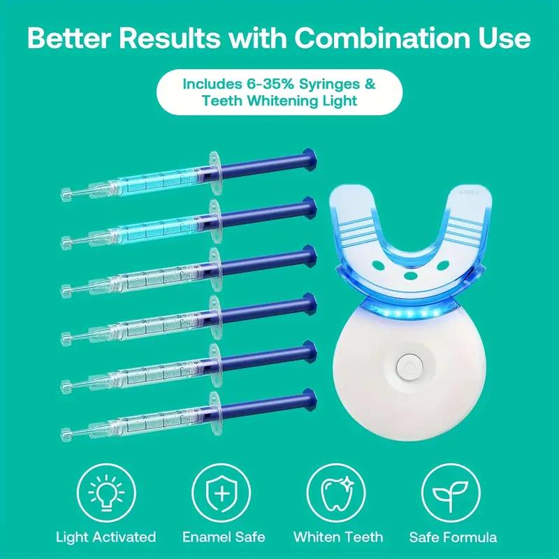 6 X 3ml Carbamide Peroxide Teeth Whitening Gel Kit - Fast,Gentle,Safe Enamel Teeth Whitening System with LED Light, Professional Oral Results at Home