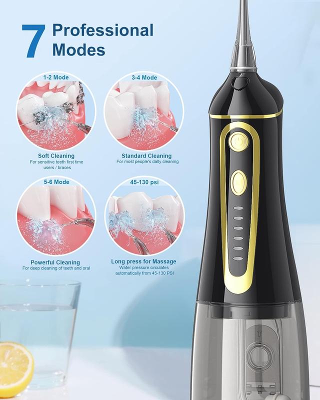 Water Dental Flosser Teeth Pick,6 Modes Dental Oral Irrigator, Portable & Rechargeable IPX7 Waterproof Personal Orthodontic Supplie Water Teeth Cleaner Picks for Home Travel