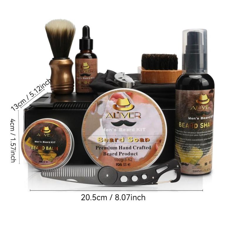 Men's Beard Care Set, 12pcs set Beard Shampoo & Soap & Balm & Oil & Comb & Shaver & Brush, Beard Care Products for Daily Use