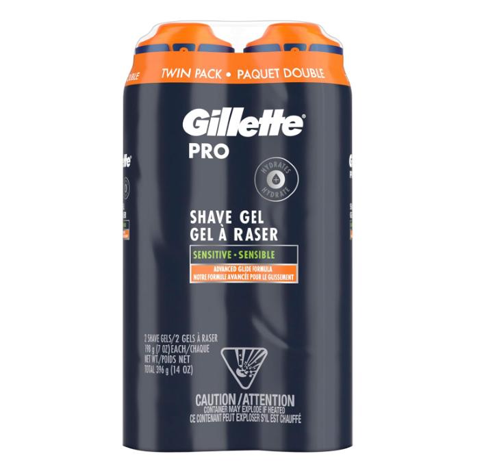 Gillette PRO Shaving Gel For Men Cools To Soothe Skin And Hydrates Facial Hair, TWIN PACK - Total 14oz, ProGlide Sensitive 2 in 1 Shave Gel