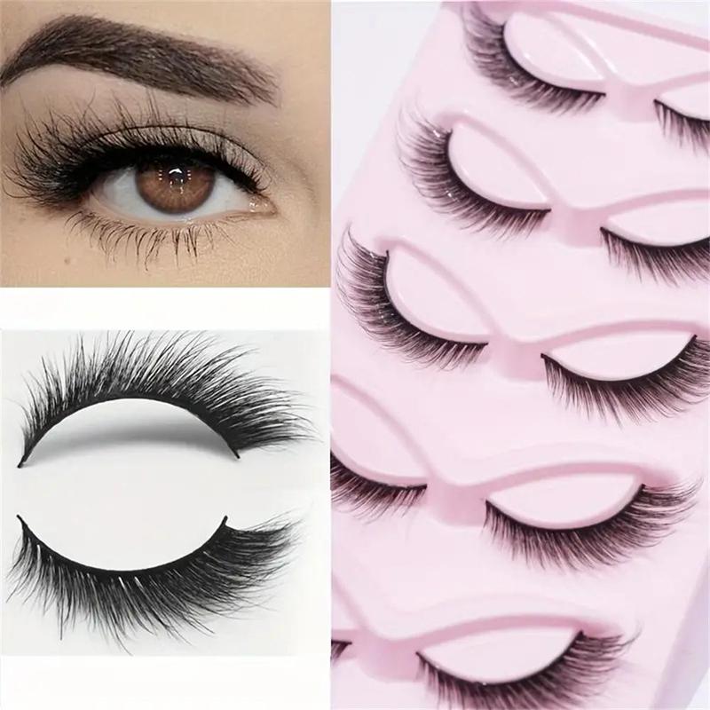 Natural Curl False Eyelashes (5 Pairs), Wispy Cat Eye Faux Cluster Lashes for Lash Extensions, False Eyelashes for Women and Girls Eye Makeup Enhancement