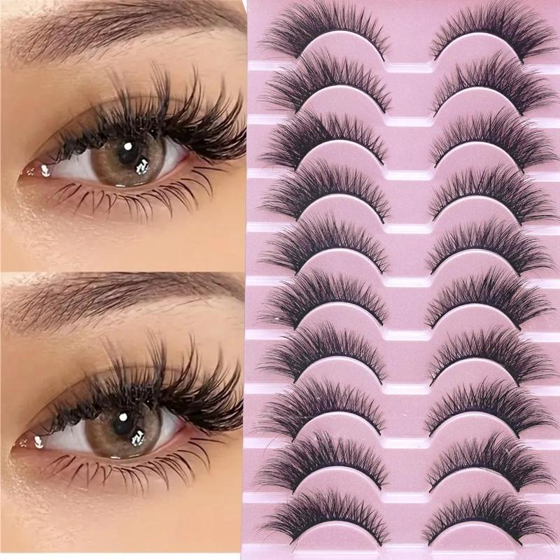 Fluffy Cross False Eyelashes, 10 Pairs Wispy Cat Eye Faux Lashes, Natural Curling Eye Makeup Strip Lashes, Volumized Fake Eyelash for Lashes Extensions